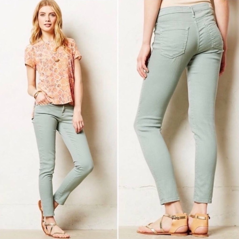 AG Jeans Anthropologie Stevie Ankle Zip Slim Straight Leg Mint Green Jean 27P